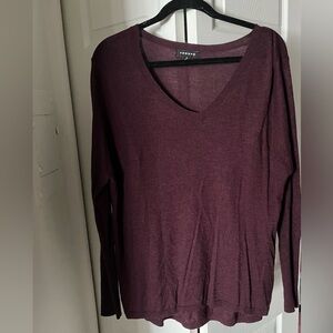 Trouve Deep Purple V-Neck Long Sleeve Top